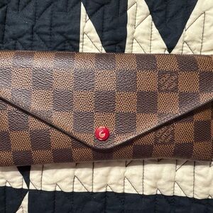 Louis Vuitton Brown Checkered Wallet with Red Accent